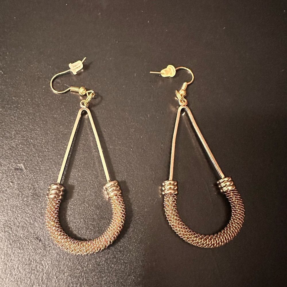 Beautiful gold long earrings with fishhook closure